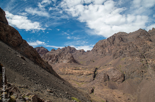 Peaks and ridge in High Atlas mountain in Toubkal national park, Morocco, Africa