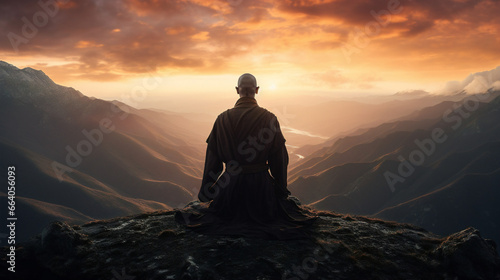 monk meditating on top of a mountain Generative AI © Quentin