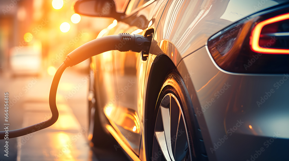 an electric car charging energizing on the road