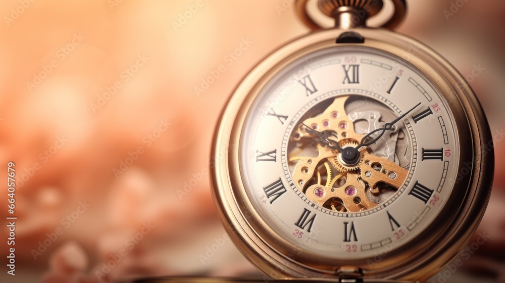 A Soft Peach Background with an Antique Pocket Watch A Soft Peach Background with an Antique Pocket Watch