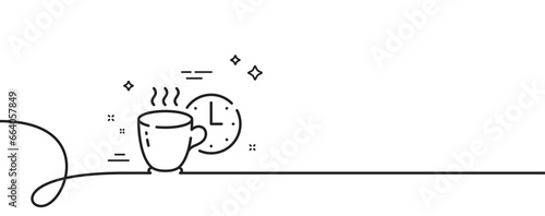 Coffee break line icon. Continuous one line with curl. Breakfast hot tea sign. Coffee time symbol. Coffee break single outline ribbon. Loop curve pattern. Vector