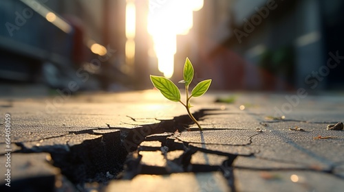 A plant thriving in a sidewalk: Growing from the Cracks © Leah