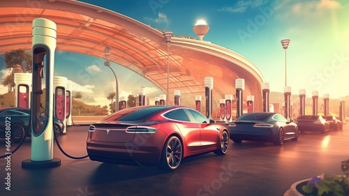electric vehicles, showcasing electric cars, charging stations, and the transition to sustainable transportation © Now