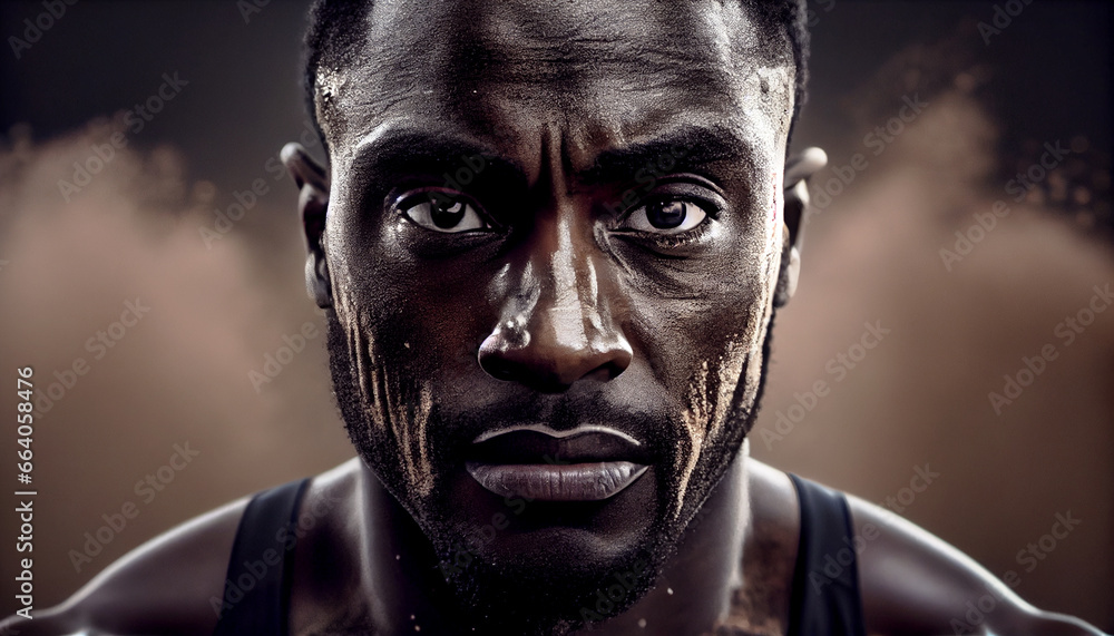 Close-up Portrait face of Afro-American Fitness man looking confident at Camera Banner Illustration