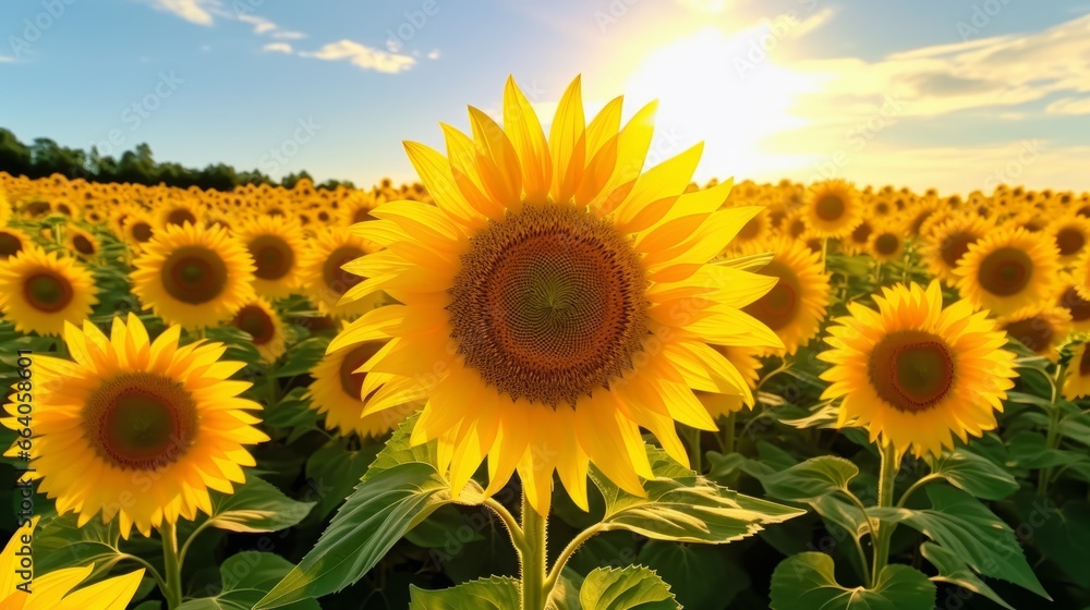 Highlighting a Vast Sunflower Field in Full Bloom