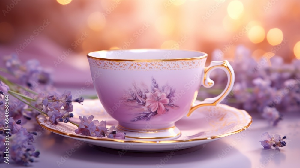 Teacup and Saucer: A Pastel Lavender Background Teacup and Saucer: A Pastel Lavender Background