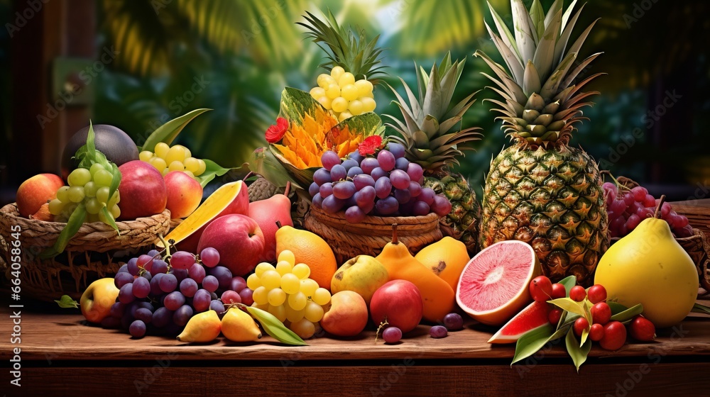 Arrange a vibrant display of tropical fruit feast Arrange a vibrant display of tropical fruit feast