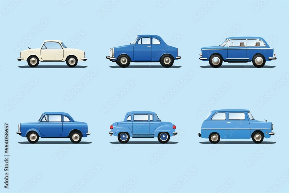 Various blue car positions. Generative AI