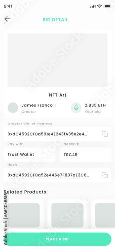 NFT Bidding Marketplace, Nfts Auction and Crypto Art and Stocks Store App UI Kit Template