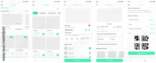 NFT Bidding Marketplace, Nfts Auction and Crypto Art and Stocks Store App UI Kit Template
