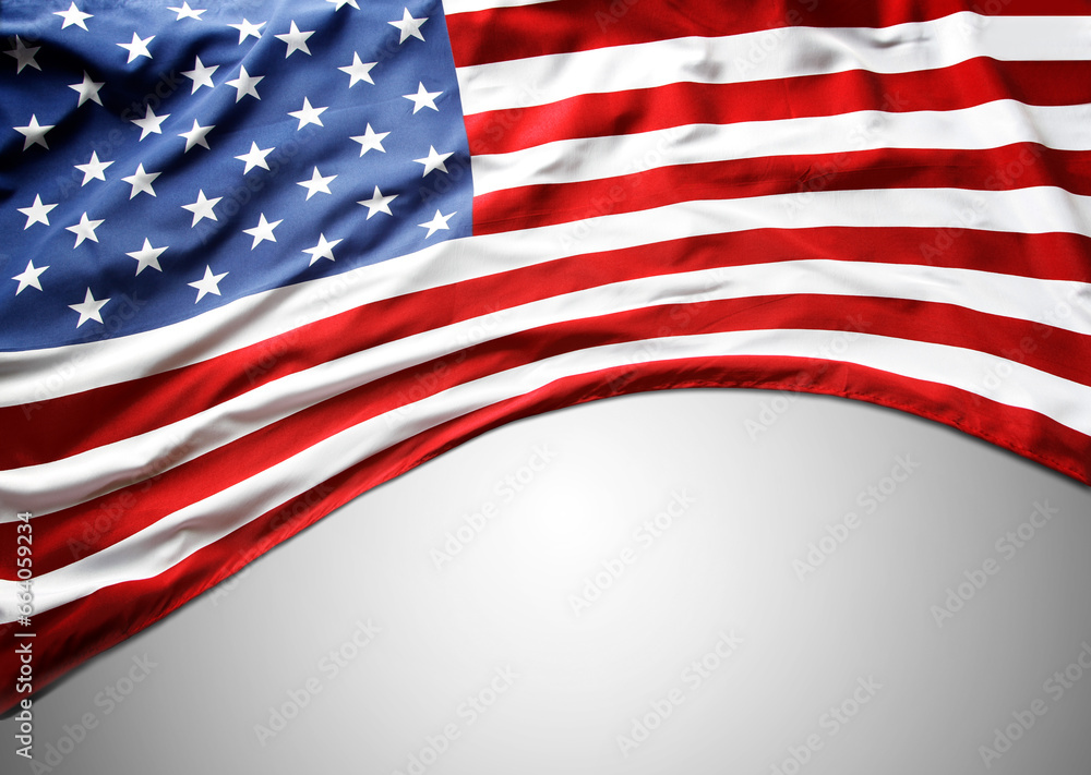Obraz premium Closeup of American flag on grey background