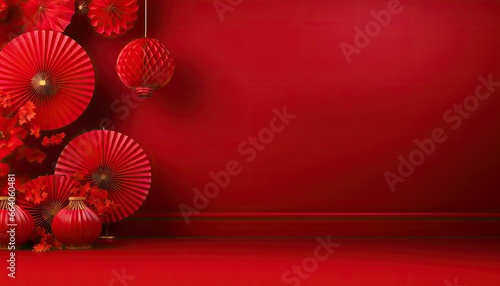 chinese new year decoration   empty red wall  peper arogami  design 