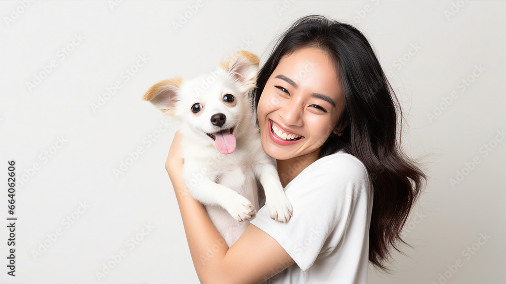 Dog and woman together, pet and owner love, isolated white background Dog and woman together, pet and owner love, isolated white background