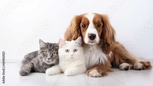 Dog and cat together, pet on white background