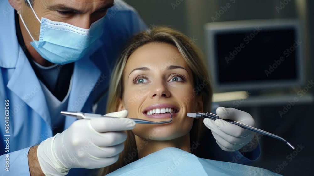Dentist examining a woman teeth in the dentist office. Dentist examining a woman teeth in the dentist office.