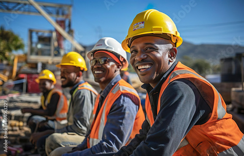 construction workers at work smiling - Generative AI