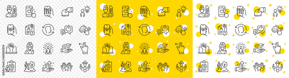 Outline Analysis graph, Ranking and Restaurant app line icons pack for web with Volunteer, Face id, Group people line icon. Heart rating, Yoga, Fishing place pictogram icon. Vector - obrazy, fototapety, plakaty 