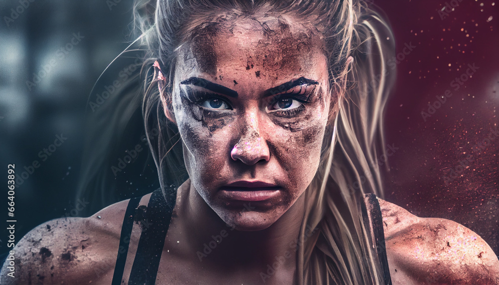 Close-up Portrait face of a White Caucasian Fitness Woman looking confident at Camera after Exercising Banner Illustration Close-up Portrait face of a White Caucasian Fitness Woman looking confident at Camera after Exercising Banner Illustration