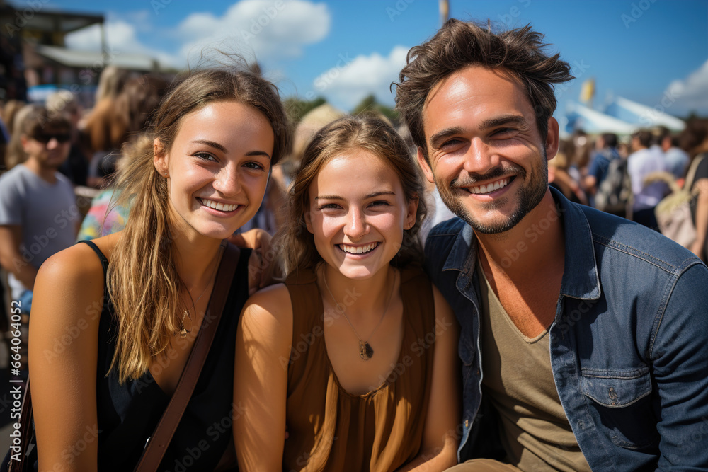 A man, woman and daughter sitting next to each other on concert. A man, woman and daughter sitting next to each other on concert.
