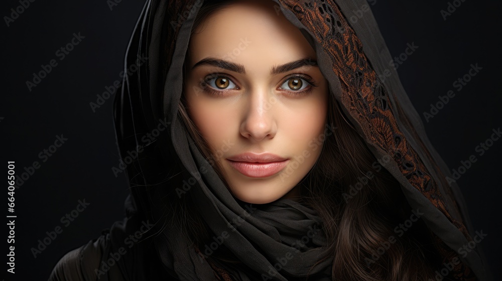 A beautiful Muslim Arabic woman in a black headscarf A beautiful Muslim Arabic woman in a black headscarf