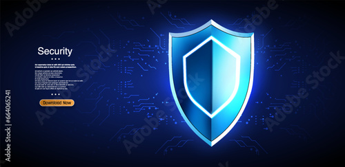 Illustration of a vector security shield with an image of a lock and shield, symbolizing the protection of personal data and protection against cyber threats. The color scheme is blue and white.
