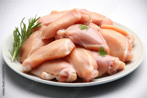 Raw chicken wings in placed on white background.