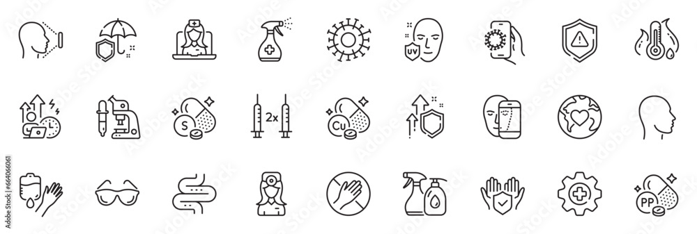 Icons pack as Niacin, Shield and Dont touch line icons for app include Medicine, Difficult stress, Umbrella outline thin icon web set. Donation, Coronavirus vaccine, Coronavirus pictogram. Vector Icons pack as Niacin, Shield and Dont touch line icons for app include Medicine, Difficult stress, Umbrella outline thin icon web set. Donation, Coronavirus vaccine, Coronavirus pictogram. Vector