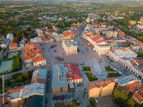 Jarosław, Subcarpathian, Poland - 10 September 2023: historic town square of Jaroslaw with town hall in the centre