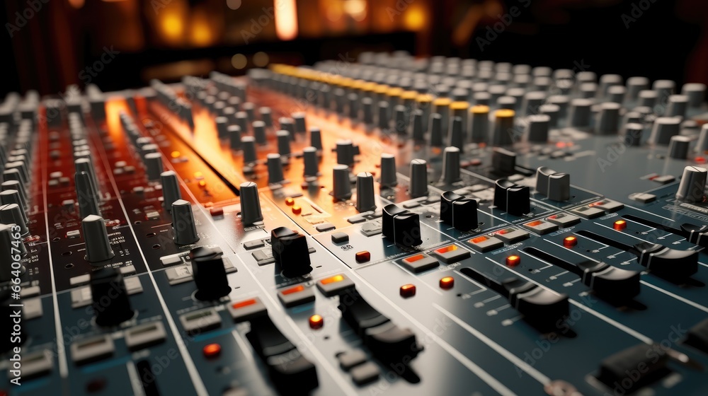 Sound music mixer control panel in record studio. Sound music mixer control panel in record studio.