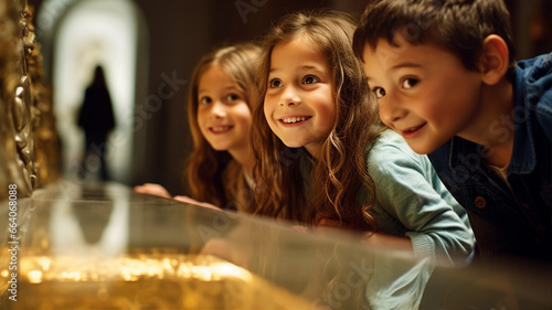 Children at a museum  wide - eyed and curious  every artifact a doorway to knowledge