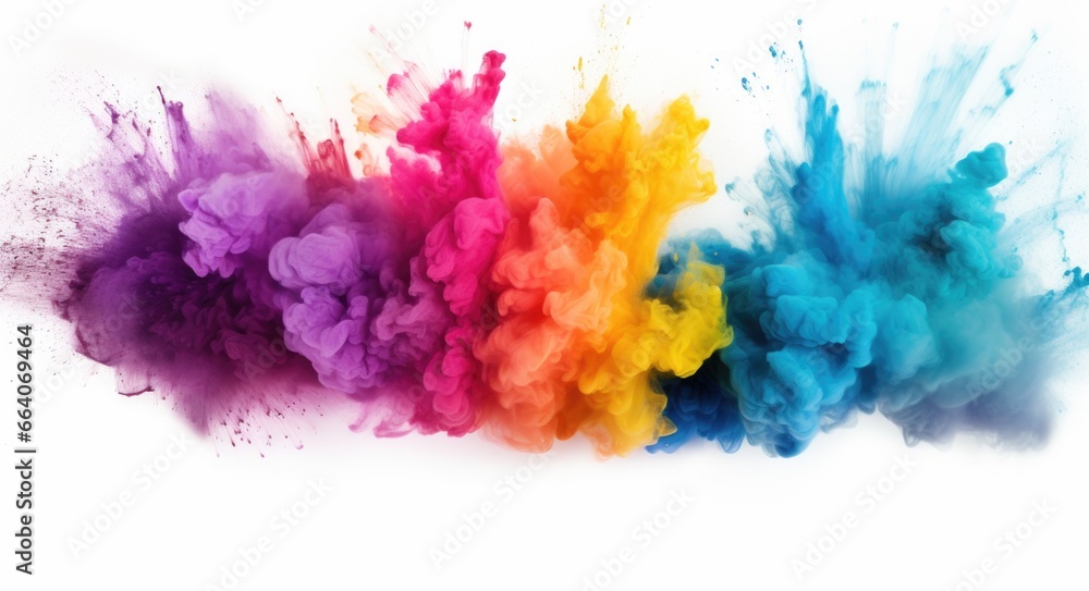 A group of colored powders on a white background. Generative AI.