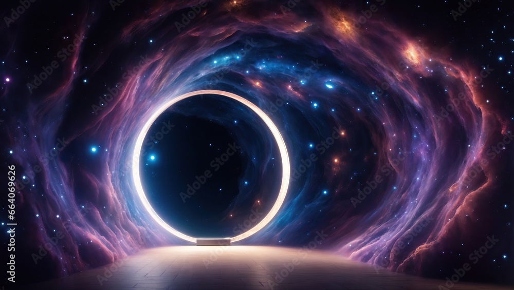 Inside a tunnel. Nebula and stars in deep space Inside a tunnel. Nebula and stars in deep space
