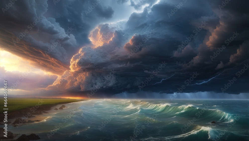 Epic storm over the ocean shore