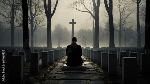 homem fazendo oração em cemitério no dia dos finados 
