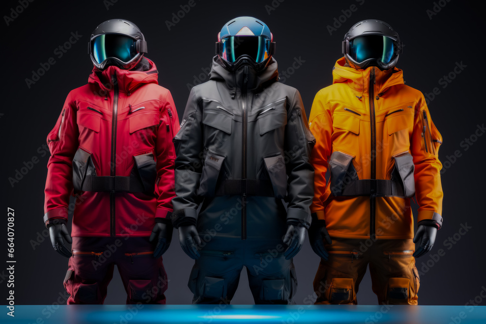 Snowboarding thermal layering systems displayed isolated on a gradient background 