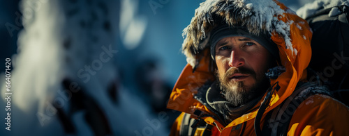Ice climber mastering heights with cutting-edge thermal adventure gear on  © fotogurmespb
