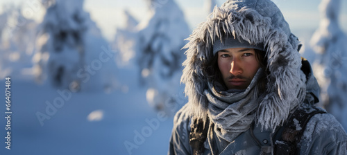 Explorer braving the Arctic cold clad in innovative thermal clothing 