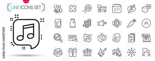 Pack of Approved teamwork, Augmented reality and Plan line icons. Include Water cooler, Secret gift, Travel luggage pictogram icons. Bitcoin exchange, Calendar, Brush signs. Vector