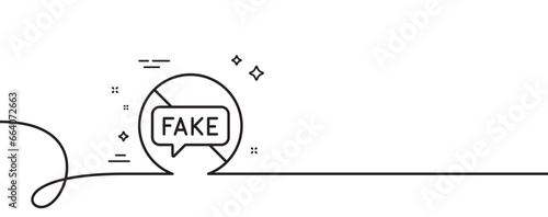 Fake news line icon. Continuous one line with curl. Stop propaganda conspiracy sign. Wrong truth symbol. Fake news single outline ribbon. Loop curve pattern. Vector