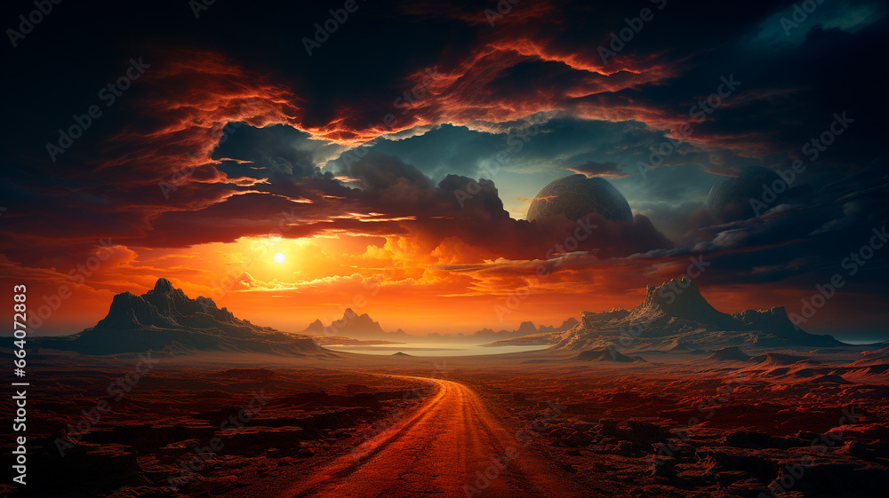 Fototapeta premium beautiful sunset in the mountains