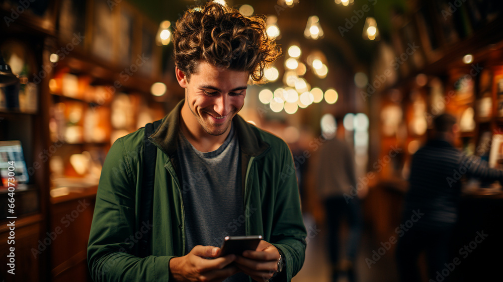 man using mobile phone at night
