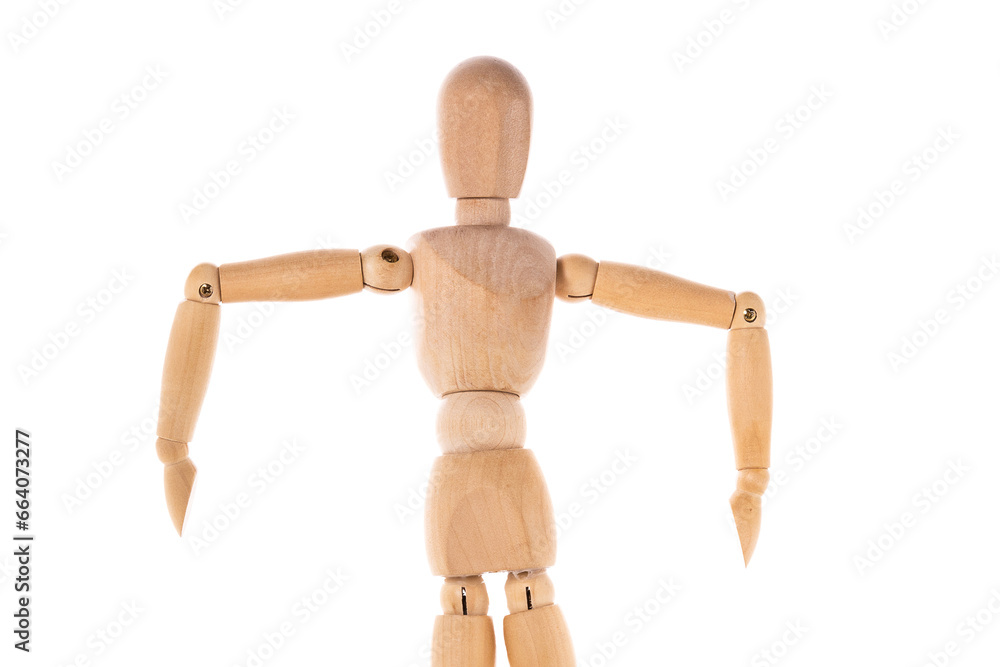 A wooden mannequin standing on a white surface. This versatile image can be used for various concepts and themes. A wooden mannequin standing on a white surface. This versatile image can be used for various concepts and themes.