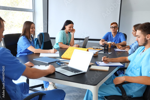 Group of medical students studying at university