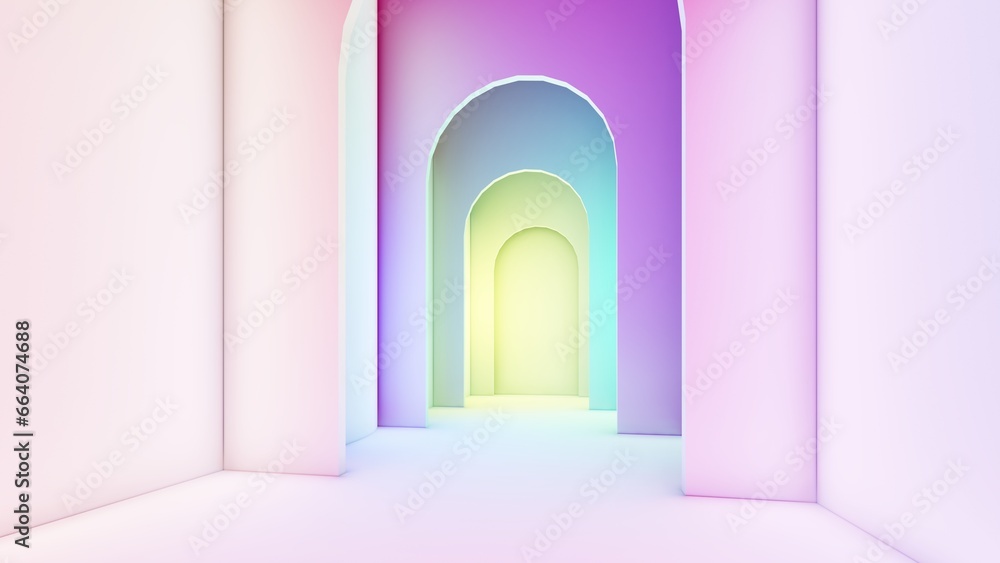 Fototapeta premium Architecture interior background empty colorful arched pass 3d render
