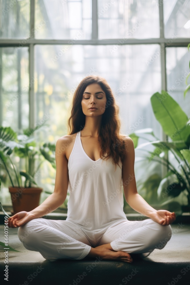 Girl doing yoga sitting in a Lotus pose Girl doing yoga sitting in a Lotus pose