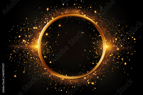 Gold Empty Glittering Circle on Black Background