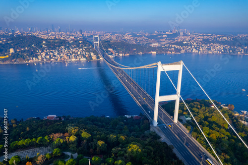 Istanbul, Turkey. Beautiful Istanbul bosphorus landscape. View of Fatih Sultan Mehmet Bridge. photo