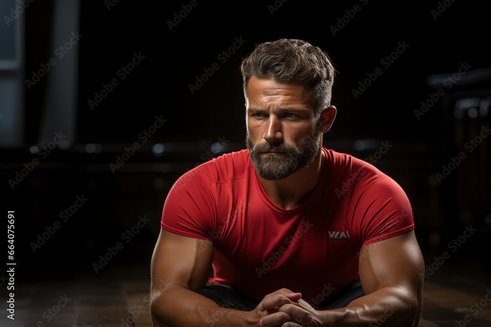 Fokussierter Athlet: Porträt eines Mannes mittleren Alters im Fitnessstudio