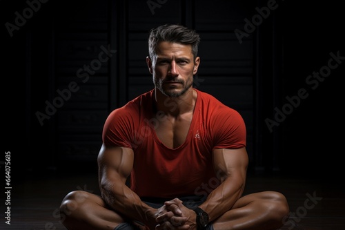 Fokussierter Athlet: Porträt eines Mannes mittleren Alters im Fitnessstudio photo