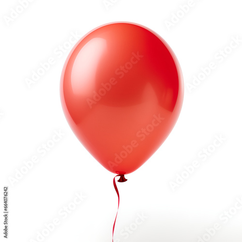 A red balloon with a red string on it is on a white background.
